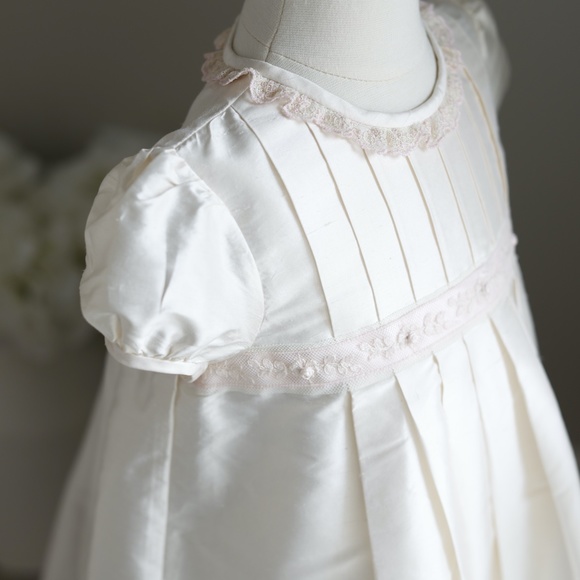 Ivory Silk Dress ELEGANT Pink Trim FLOWER GIRL Special Occasion Luli & Me NWT - Picture 3 of 11